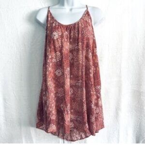 Pink floral geometric design trapeze mini dress or tunic length cami tank